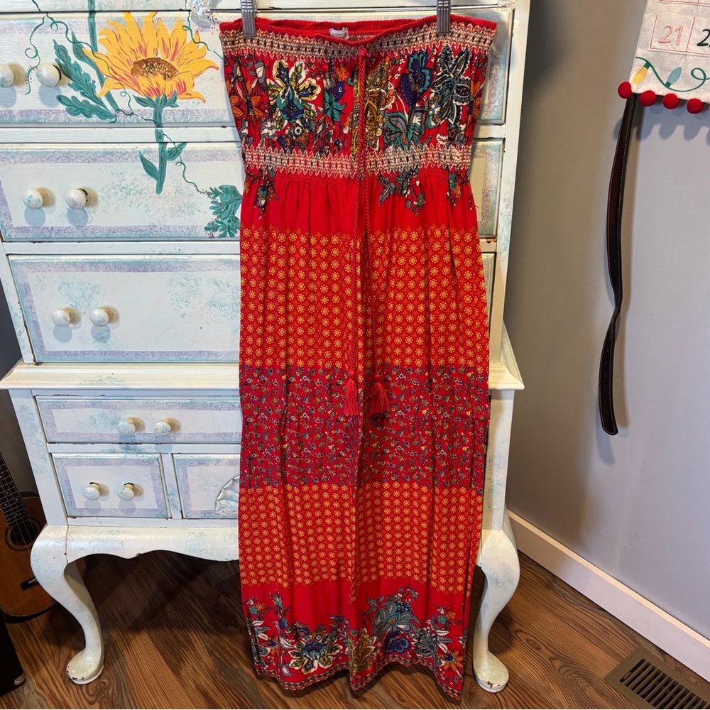 Charming Charlie Red Floral Boho Dress